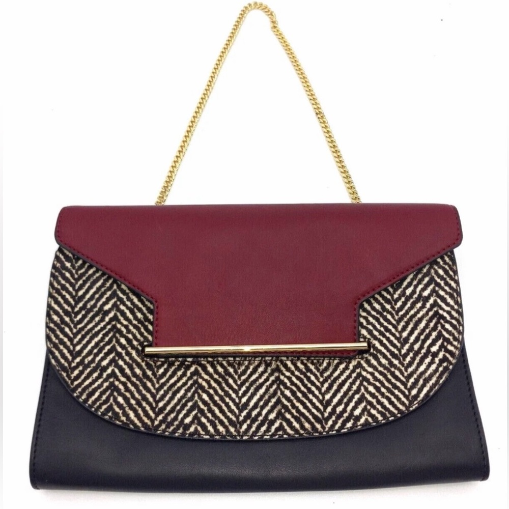 Vince Camuto Leather EDA Red/Black/Calf Hair Clutch Purse Bag